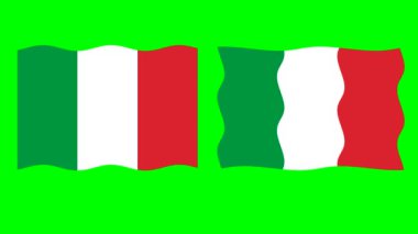 Yeşil ekran arkaplanlı dalgalı İtalyan bayrak hareketi grafikleri