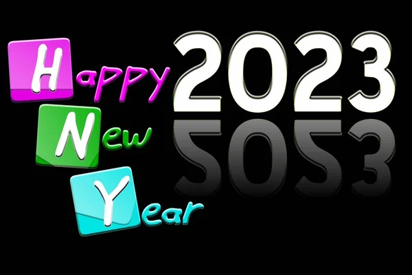 Happy New Year 2023 Beautiful Illustration Plain Black Background — Stock Photo, Image