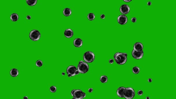 Fliegende Schwarze Blasen Bewegungsgrafik Mit Grünem Hintergrund — Stockvideo