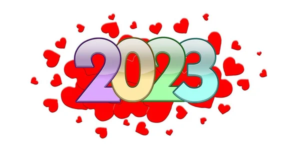Beautiful Illustration 2023 Red Hearts Isolated Plain White Background — Stock Photo, Image