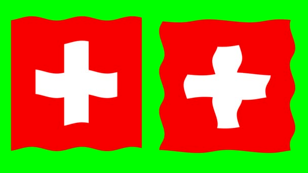 Волнистая Графика Движения Флага Швейцарии Зеленом Фоне — стоковое видео