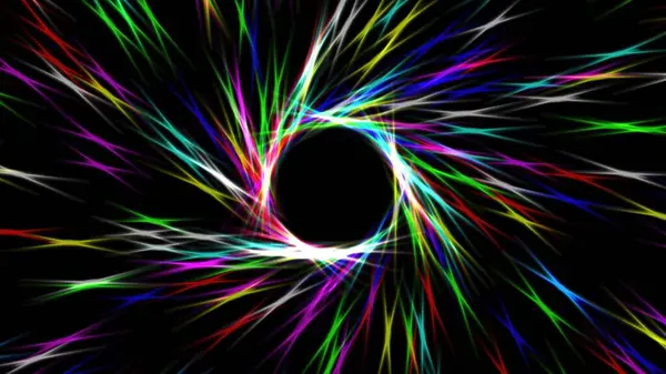 平黒の背景を持つカラフルな螺旋状の光線 — ストック写真