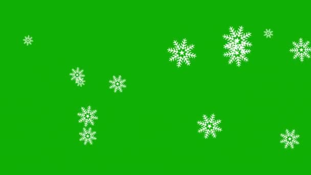 Pohybující Sněhové Vločky Pohybová Grafika Zeleným Pozadím Obrazovky — Stock video