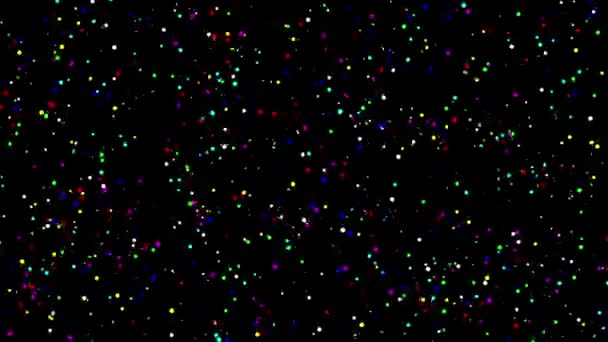 Bewegende Kleurrijke Deeltjes Met Effen Zwarte Achtergrond — Stockvideo