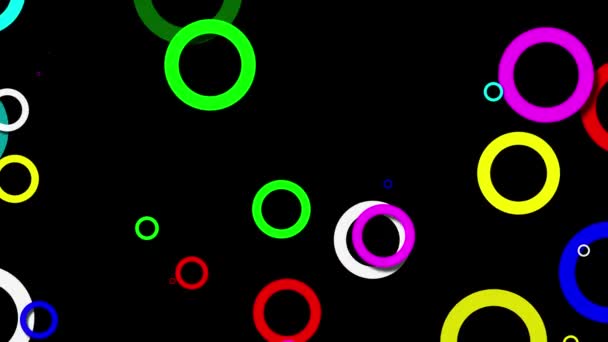 Expanding Colorful Circles Motion Graphics Plain Black Background — Stock Video