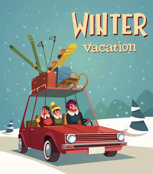 Familia Viaje Invierno Vacaciones Stock Ilustración — Archivo Imágenes Vectoriales