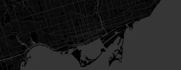 Oscuro Negro Toronto Área Horizontal Vector Mapa Fondo Calles Cartografía — Vector de stock