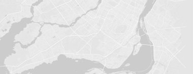 White and light grey Montreal city area vector horizontal background map, streets and water cartography illustration. Widescreen proportion, digital flat design streetmap. clipart