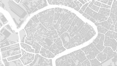 Beyaz ve açık gri Venedik Şehri arka plan haritası, sokaklar ve su haritası çizimi. Geniş ekran oranı, dijital düz tasarım sokak haritası.
