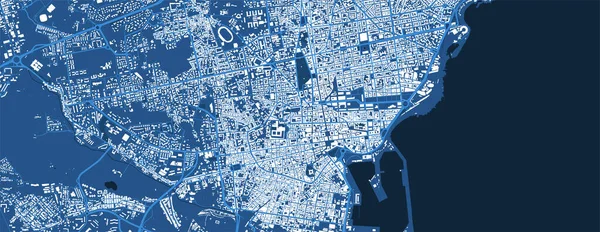 Λεπτομερής Μπλε Αφίσα Χάρτη Της Διοικητικής Περιοχής Της Πόλης Κατάνια — Διανυσματικό Αρχείο