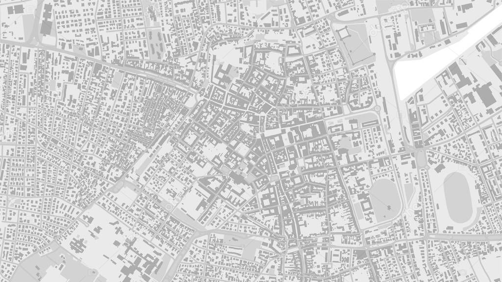White and light grey Ravenna City area vector background map, streets and water cartography illustration. Widescreen proportion, digital flat design streetmap.