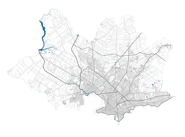 蒙得维的亚矢量图 蒙得维的亚市行政区的详细地图 全景全景 免费的矢量说明 有公路 河流的示意图 游客装饰街道图 — 图库矢量图片