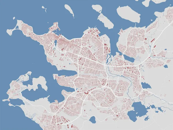 Reykjavik vektör haritası. Reykjavik şehir yönetim bölgesinin ayrıntılı haritası. Şehir manzarası manzarası. Kraliyetten bağımsız vektör çizimi. Binalar, su ve ormanlarla dolu bir harita. Turist dekoratif sokak haritası.