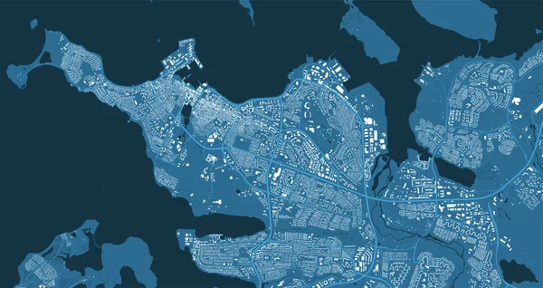 Detaljerad Blå Vektor Karta Affisch Reykjavik Stadens Förvaltningsområde Skyline Panorama — Stock vektor