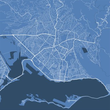 Kingston City idari bölgesinin detaylı vektör haritası posteri. Mavi gökyüzü manzarası. Kingston bölgesinin dekoratif grafik turist haritası. Telif hakkı serbest vektör illüstrasyonu.