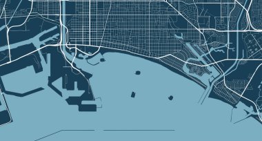 Long Beach idari bölgesinin detaylı haritası. Kraliyetten bağımsız vektör çizimi. Şehir manzarası manzarası. Long Beach bölgesinin dekoratif grafik turist haritası.