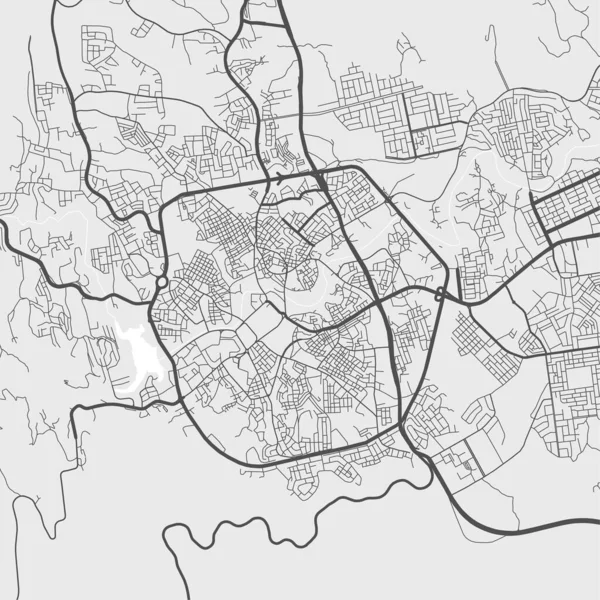 Abha城市地图 矢量插图 Abha地图灰度艺术海报 街道地图图像与道路 大都市地区景观 — 图库矢量图片