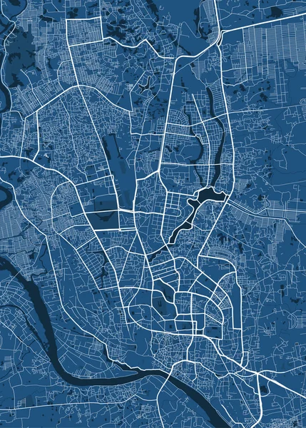 Dhaka Şehrinin Idari Alanının Ayrıntılı Vektör Haritası Mavi Gökyüzü Manzarası — Stok Vektör