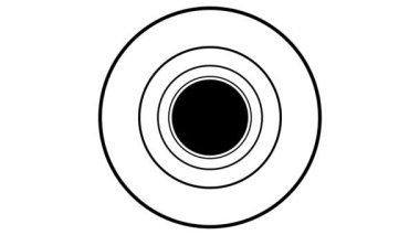 Sonsuz uçuş, siyah halka tünelinde. Kusursuz geometrik desen, beyaz arkaplan. Metin için alanı olan soyut koridor hareketi. 4k, HD, döngülenmiş animasyon.