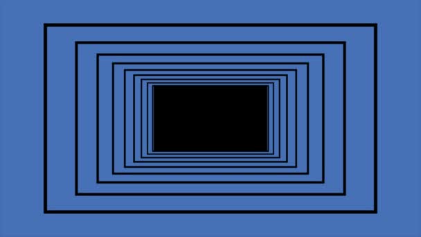 トンネル内の黒い長方形を通る無限飛行 シームレスな幾何学模様 青の背景 テキストのための空間を持つ抽象的な廊下運動 ループアニメーション — ストック動画