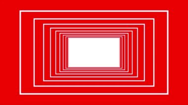 Tüneldeki beyaz dikdörtgen boyunca sonsuz uçuş. Kusursuz geometrik desen, kırmızı zemin. Metin için alanı olan soyut koridor hareketi. 4k, HD, döngülenmiş animasyon.