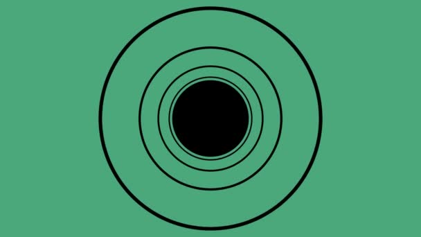 无限飞行通过黑环隧道 无缝几何图案 绿色背景 抽象的走廊运动与文字的空间 循环动画 — 图库视频影像