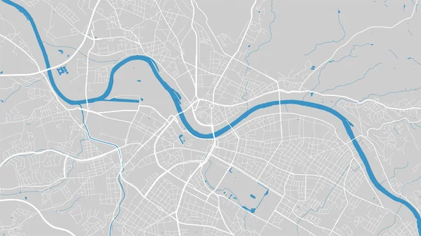 河川地図ベクトル図 エルベ川地図 ドレスデン市 ドイツ 水の流れ 灰色の背景道路地図上の青 ディテールシルエット — ストックベクタ