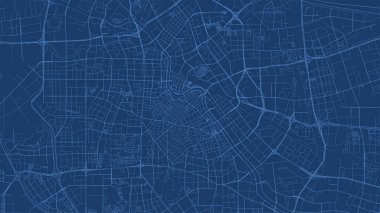 Tianjin şehri Çin belediye vektör haritası. Mavi sokak haritası, belediye alanı, beyaz çizgiler. Turizm için şehir silueti manzarası.