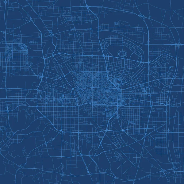Zhengzhou Cidade China Município Província Vetor Mapa Mapa Estradas Azul — Vetor de Stock