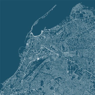 Luanda şehri, Angola belediye vektör haritasının başkenti. Mavi yol haritası, belediye alanı, beyaz çizgiler. Turizm için şehir silueti manzarası.