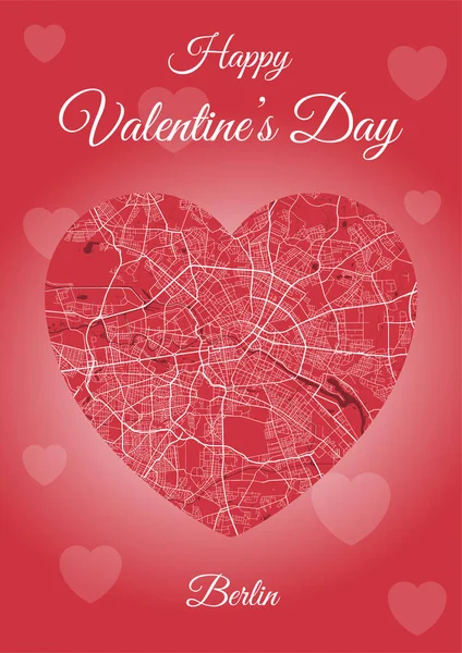 Berlin Haritası Kalp Şeklinde Olan Sevgililer Günü Kartınız Kutlu Olsun — Stok Vektör