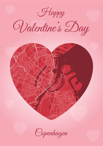 Kopenhag Haritalı Sevgililer Gününüz Kutlu Olsun Dikey Pembe Kırmızı Renk — Stok Vektör