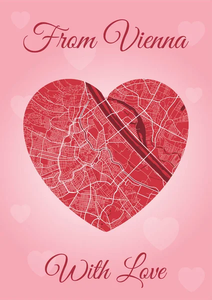 Kalp Şeklinde Viyana Haritalı Sevgililer Günü Kartınız Kutlu Olsun Dikey — Stok Vektör