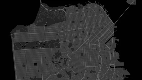 Dark Black San Francisco City Area Vector Background Map Roads — Stock Vector