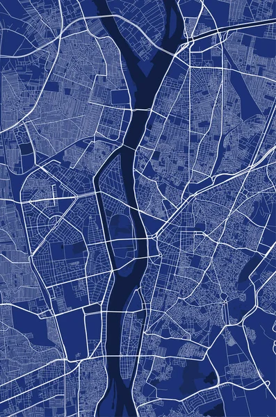 Подробная Векторная Карта Административного Района Каира Голубая Панорама Неба Декоративная — стоковый вектор
