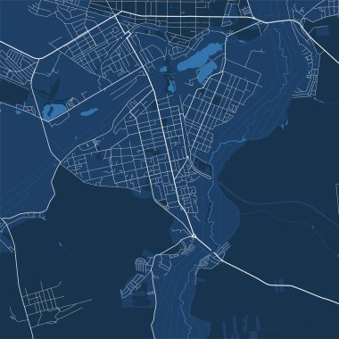 Irpin şehrinin idari alanının detaylı vektör haritası. Mavi gökyüzü manzarası. Irpin bölgesinin dekoratif grafik turist haritası. Telif hakkı serbest vektör illüstrasyonu.