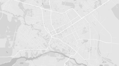 Beyaz ve açık gri Zhytomyr şehir alanı vektör arkaplan haritası, yollar ve su çizimleri. Geniş ekran oranı, dijital düz tasarım yol haritası.