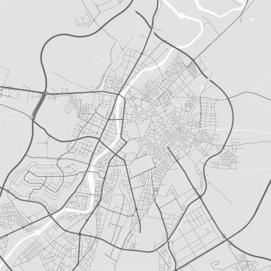 Valladolid 'in şehir haritası. Vektör illüstrasyonu, Valladolid haritası gri pullu sanat posteri. Yollu sokak haritası, metropol şehir manzaralı.