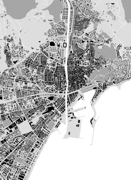 Mapa Cidade Urbana Málaga Ilustração Vetorial Málaga Mapa Pôster Arte — Vetor de Stock