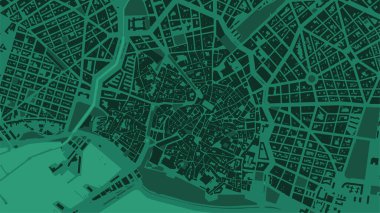 Koyu yeşil Palma de Mallorca Şehri alan vektör arkaplan haritası, sokaklar ve su haritası çizimi. Geniş ekran oranı, dijital düz tasarım sokak haritası.