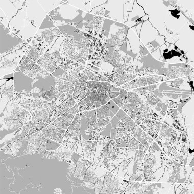 Sofya şehir haritası. Vektör illüstrasyonu, Sofya haritası gri tonlu sanat posteri. Yollu sokak haritası, metropol şehir manzaralı.