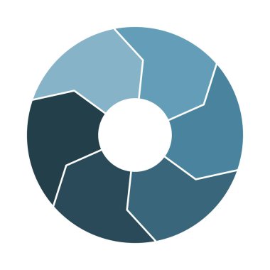 Altı oklu yaşam döngüsü ikonu. Altı kalın parça spin bilgisi. Donanma Çelik Daire Bilgileri. Düz vektör illüstrasyonu.