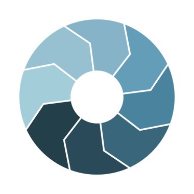 Sekiz oklu yaşam döngüsü ikonu. Sekiz kalın parça bilgi aktarımı. Donanma Çelik Daire Bilgileri. Düz vektör illüstrasyonu.