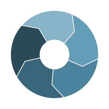 Beş oklu yaşam döngüsü ikonu. Beş kalın parça bilgi aktarımı. Donanma Çelik Daire Bilgileri. Düz vektör illüstrasyonu.