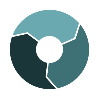 Üç oklu yaşam döngüsü ikonu. Üç kalın parça bilgi aktarımı. Turkuaz sıcak nane yeşil daire bilgisi. Düz vektör illüstrasyonu.