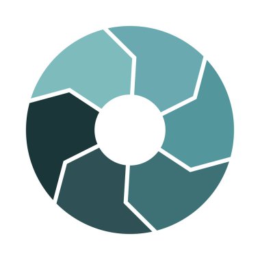 Altı oklu yaşam döngüsü ikonu. Altı kalın parça spin bilgisi. Turkuaz sıcak nane yeşil daire bilgisi. Düz vektör illüstrasyonu.