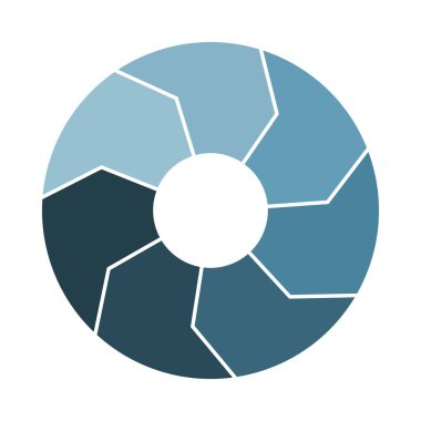 7 oklu yaşam döngüsü ikonu. Yedi kalın parça bilgi aktarımı. Donanma Çelik Daire Bilgileri. Düz vektör illüstrasyonu.