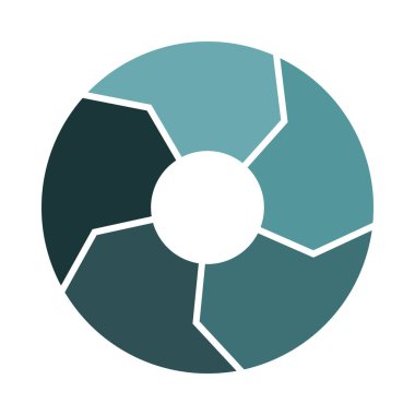 Beş oklu yaşam döngüsü ikonu. Beş kalın parça bilgi aktarımı. Turkuaz sıcak nane yeşil daire bilgisi. Düz vektör illüstrasyonu.