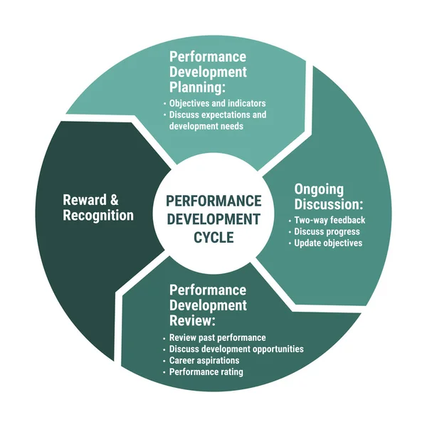 Schema Del Ciclo Sviluppo Delle Prestazioni Metodologia Diagramma Circolare Con — Vettoriale Stock
