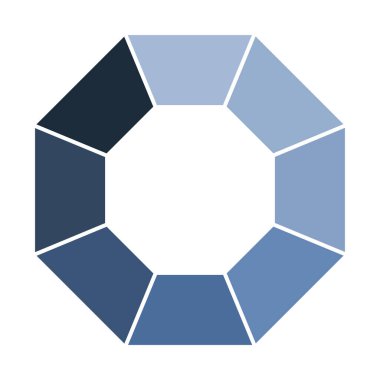 Sekizgen bilgi şablonu simgesi. Grafiksel sembol düzeni, beyaz arkaplanda mavi. 8 ayrı adım diyagramı. Basit çok renkli düz tasarım vektör çizimi.